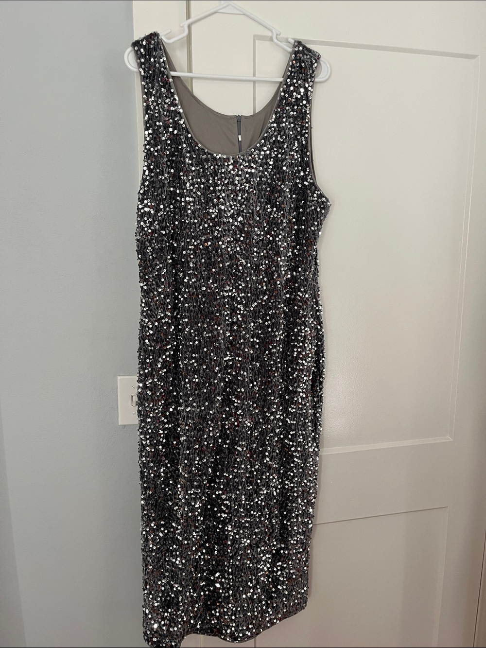 Silver Sequin Scoop Neck Dress